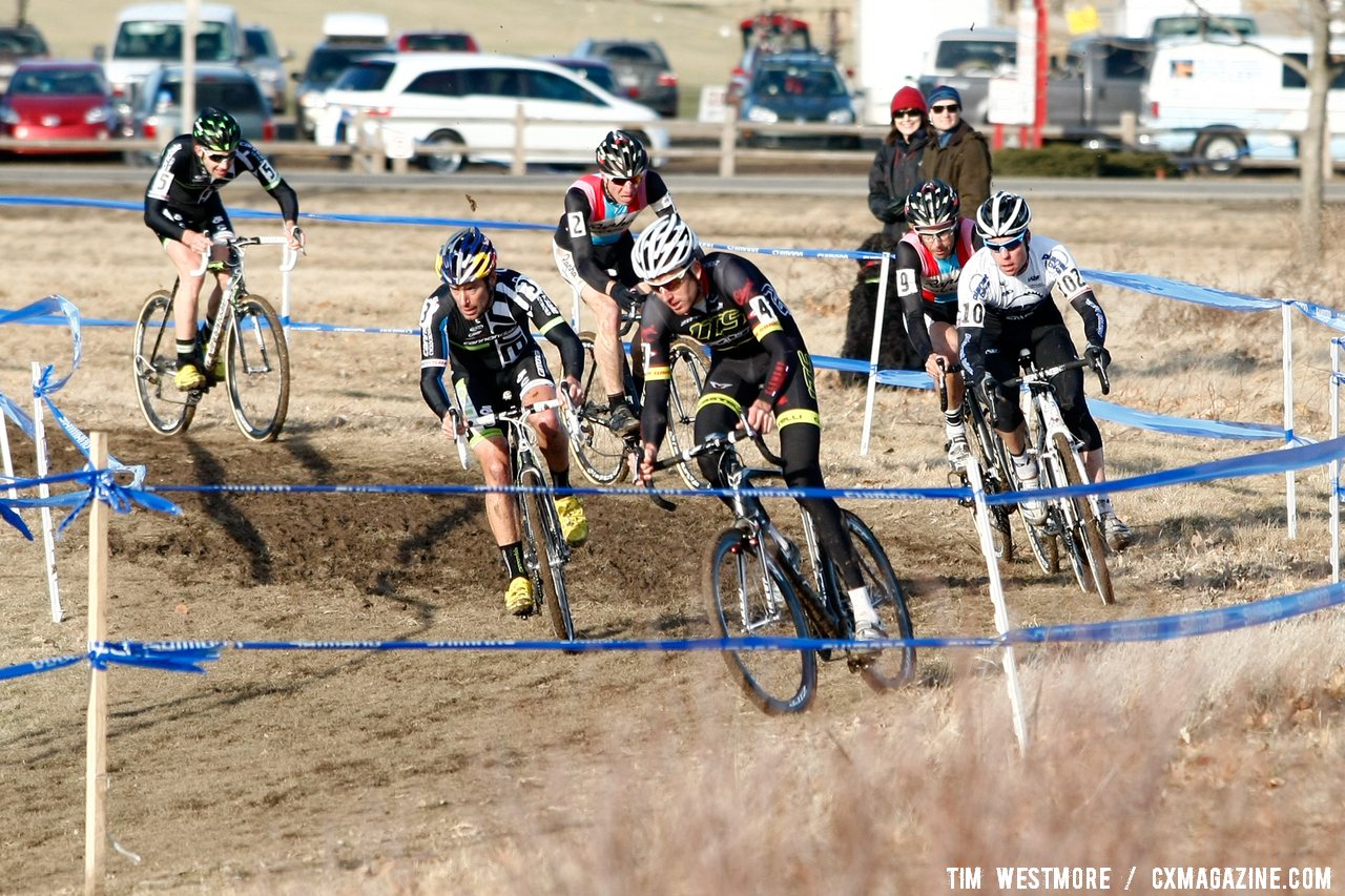 For most of the race, a small pack controlled the front of the race. 2012 Cyclocross National Championships, Elite Men. ©Tim Westmore